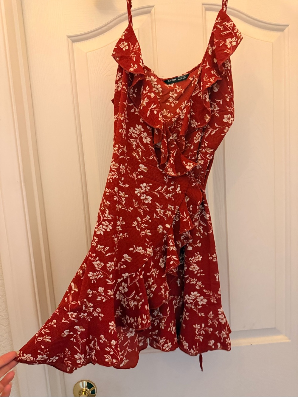 SHEIN Red Floral Ruffle Wrap Mini Dress